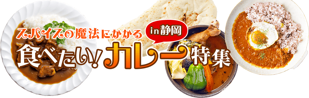 おいしいカレーや野菜たっぷりのカレー、インドカレーなど静岡県内のうまいカレー屋さんを集めました。心も体もぽかぽかになるcurryが食べたい！